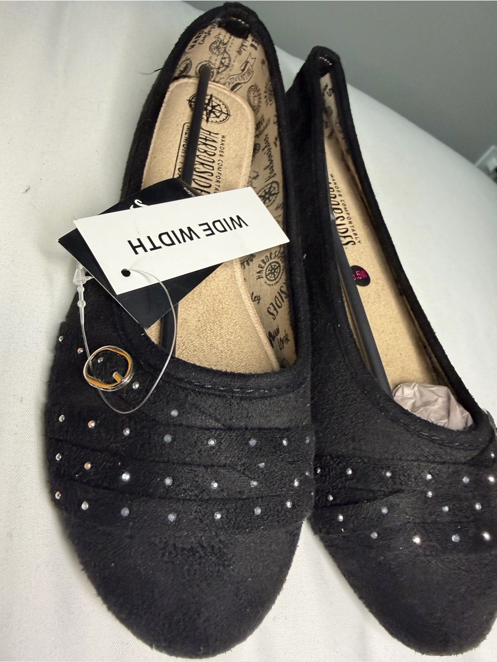 HARBORSIDE Wide Width Black Studded Women's Ballet Flats